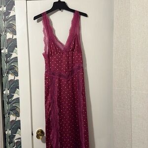Intimately by Free People Bad for You Slip Dress- Fuschia Polkadots
